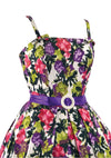 Vibrant Late 1950s to Early 1960s Floral Polished Cotton Dress- New!