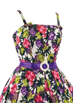 Vibrant Late 1950s to Early 1960s Floral Polished Cotton Dress- New!