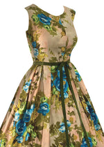 Late 1950s to Early 1960s Huge Blue Roses Dress- NEW!