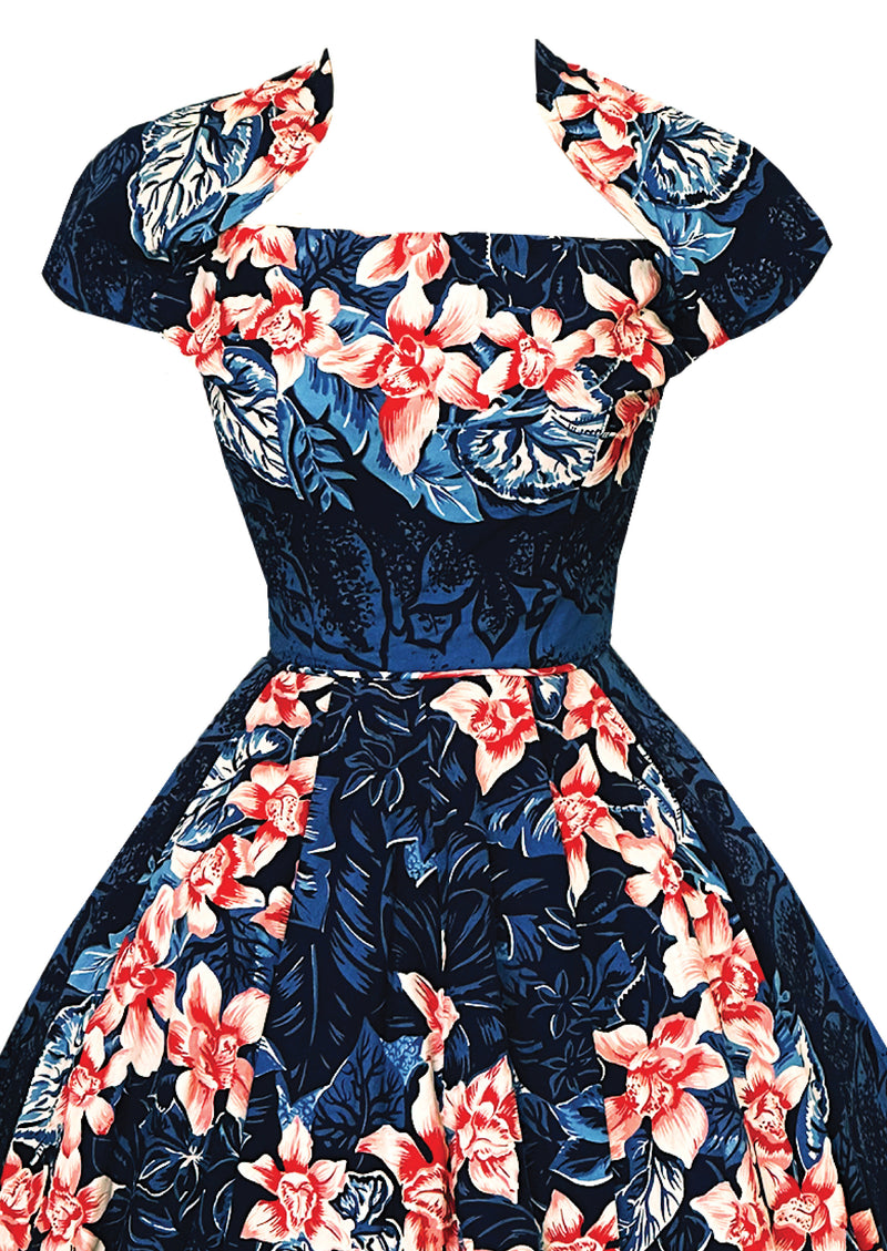 Vintage 1950s Kamehameha Orchid Print Dress - NEW!