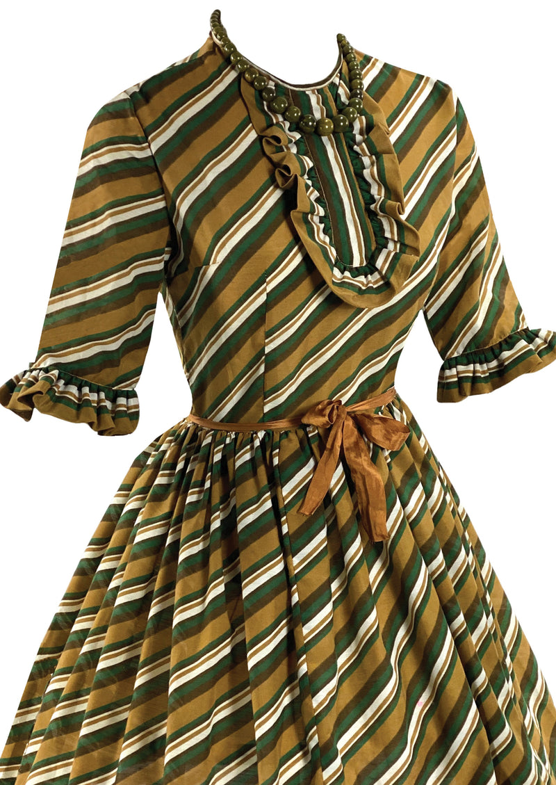 Early 1960s Green and Gold Diagonal Stripe Dress  - New!