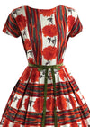 Late 1950s to Early 1960s Tangerine Carnations Cotton Dress - NEW!