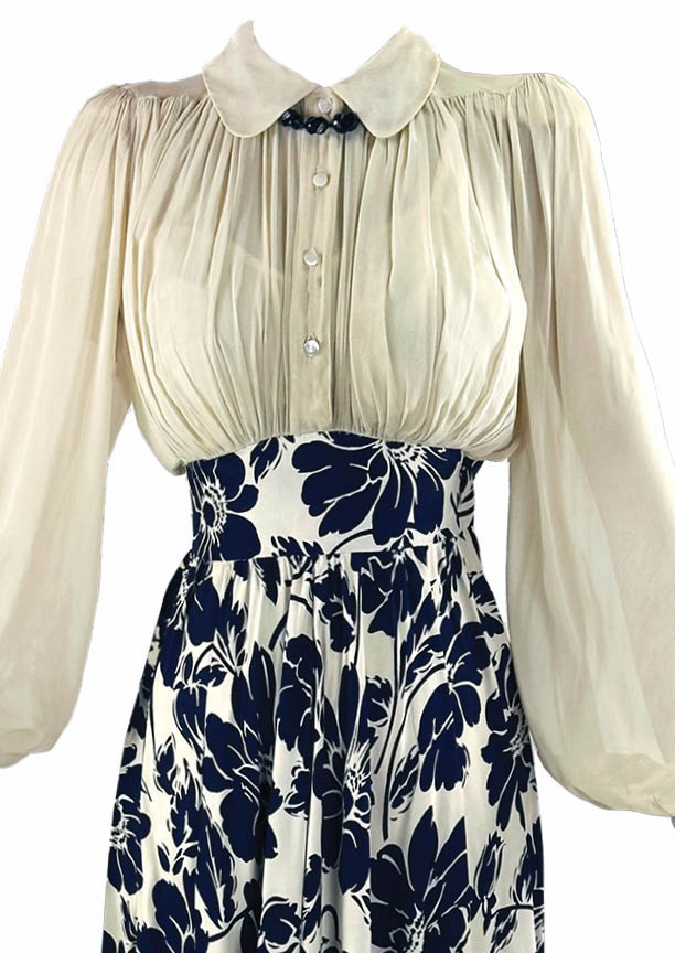 Vintage 1940s Cream and Black Floral Day Dress- NEW!