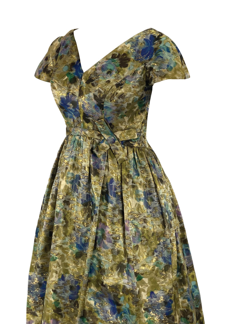 Vintage 1950s Gold Metallic Brocade Designer Cocktail Dress- NEW!