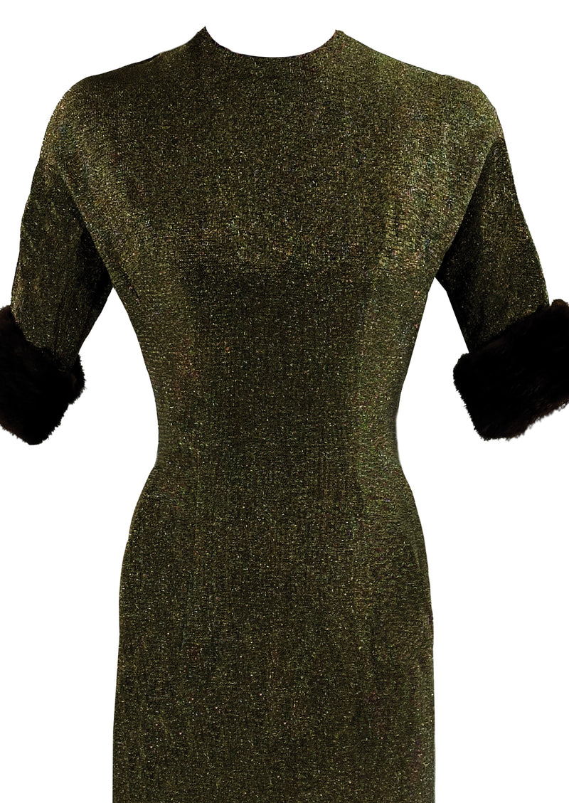 Vintage 1960s Dark Olive Green Lurex Wiggle Dress - NEW!