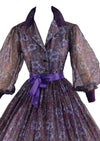 Vintage 1950s Purple Floral Chiffon Dress - NEW!