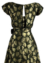 Early 1960s Deep Moss Green and Gold Brocade Cocktail Dress - NEW!