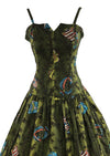 Vintage 1970s Green Fishes Novelty Print Dress - NEW!