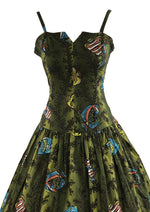 Vintage 1970s Green Fishes Novelty Print Dress - NEW!