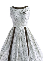1950s Brown and White Criss Cross Pattern Dress and Bolero- New!