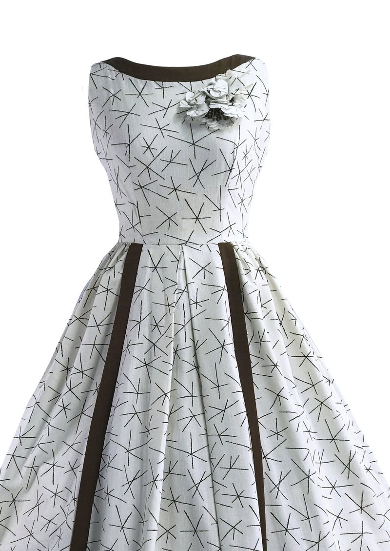 1950s Brown and White Criss Cross Pattern Dress and Bolero- New!