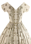 Vintage Early 1960s Cream Glazed Cotton Embroidered Dress- NEW!
