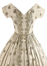 Vintage Early 1960s Cream Glazed Cotton Embroidered Dress- NEW!