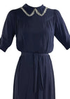 Late 1930s to Early 1940s Navy Crepe Day Dress- NEW!