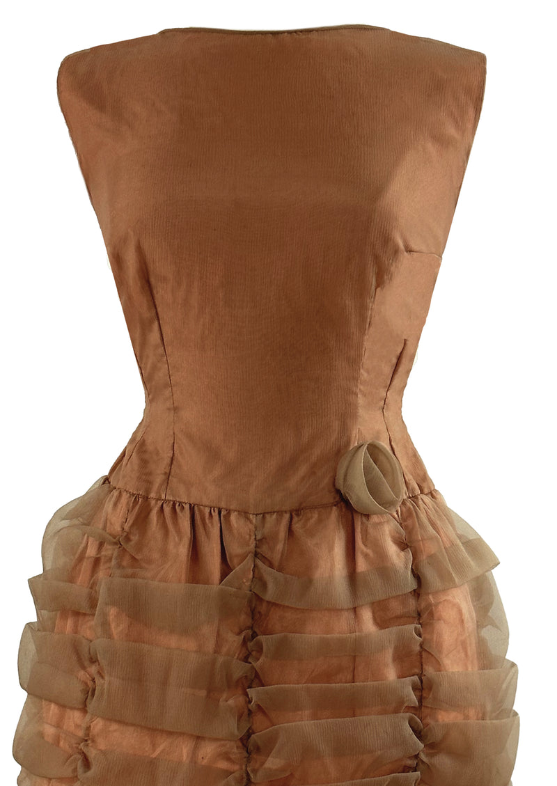Late 1950s to Early 1960s Copper Ruched Cocktail Dress - NEW!