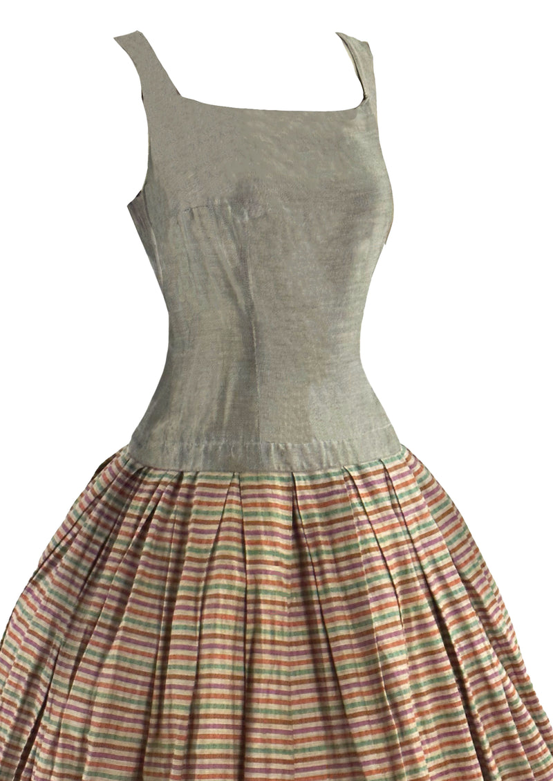 Late 1950s to Early 1960s Colourful Striped Silk Dress- NEW!