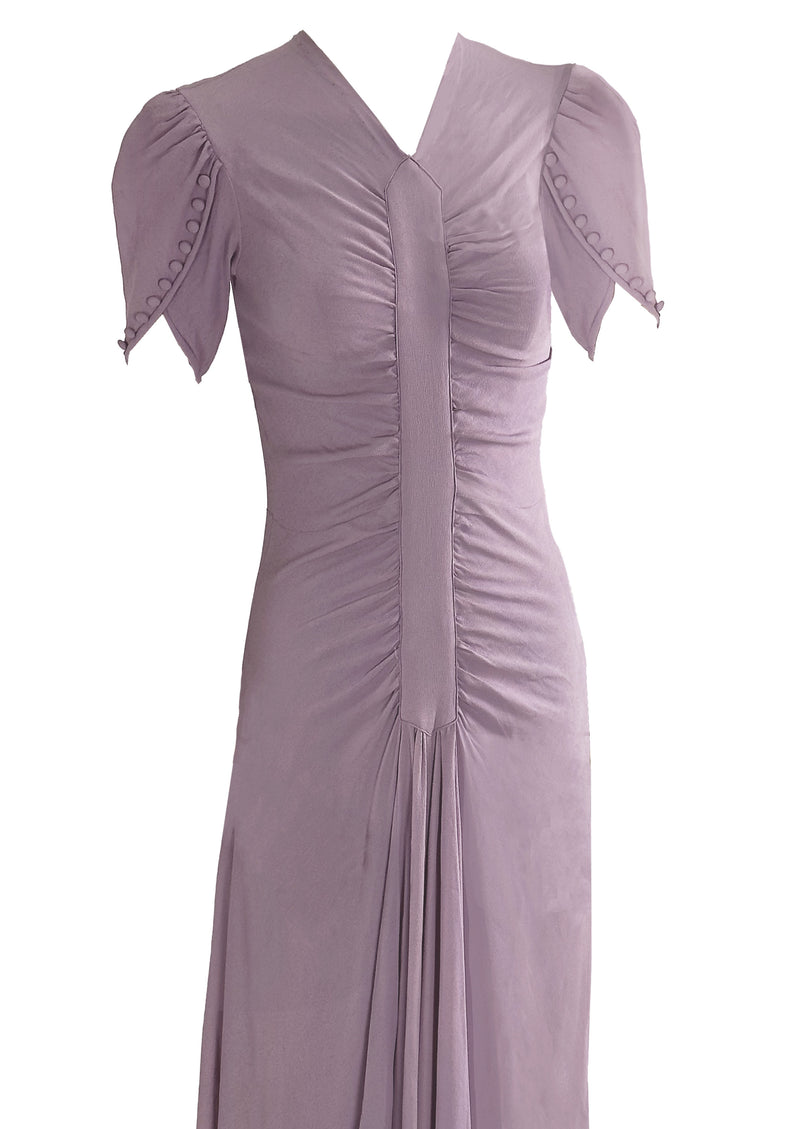 Vintage late 1930s Lilac Coloured Ruched Crepe Gown - NEW!