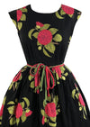 Late 1950s to Early 1960s Red Camellias Cotton Dress- NEW!