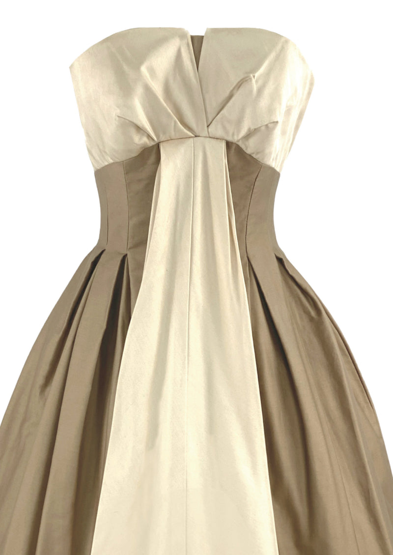 Late 1950s to Early 60s Bronze & Cream Cocktail Dress - NEW!