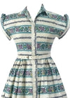 Late 1950s Horizontal Stripes Floral Cotton Dress - NEW!