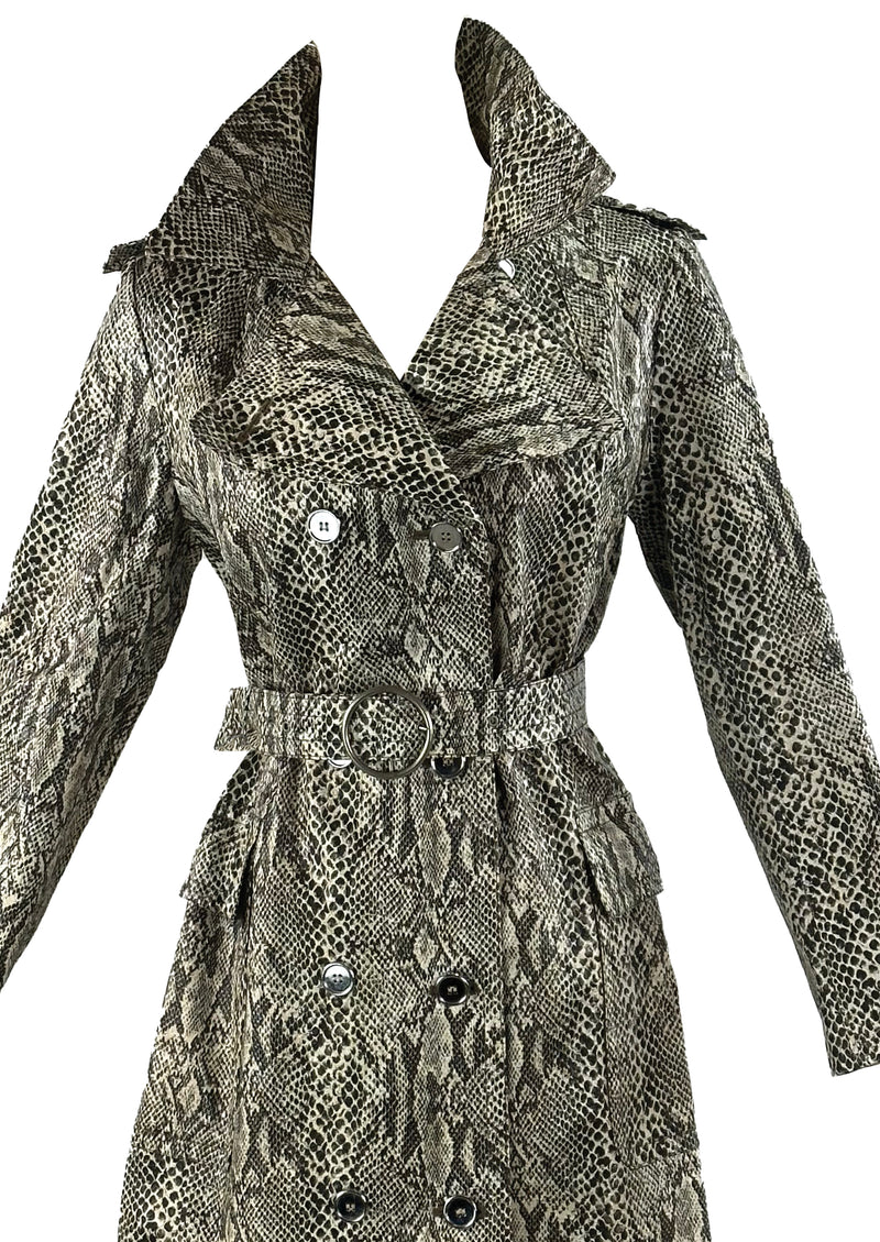 Vintage 1970s Python Print Vinyl Trench Coat - NEW!