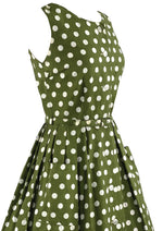 Late 1950s to Early 1960s Olive Green and White Dress  - NEW!