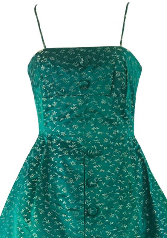 Vintage 1950s Emerald Green Brocade Dress- New!