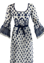 Vintage Late 1960s to 1970s Navy and White Maxi Dress - NEW!