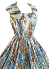 Late 1950s Blue and Gold Hollyhocks Designer Dress NEW!