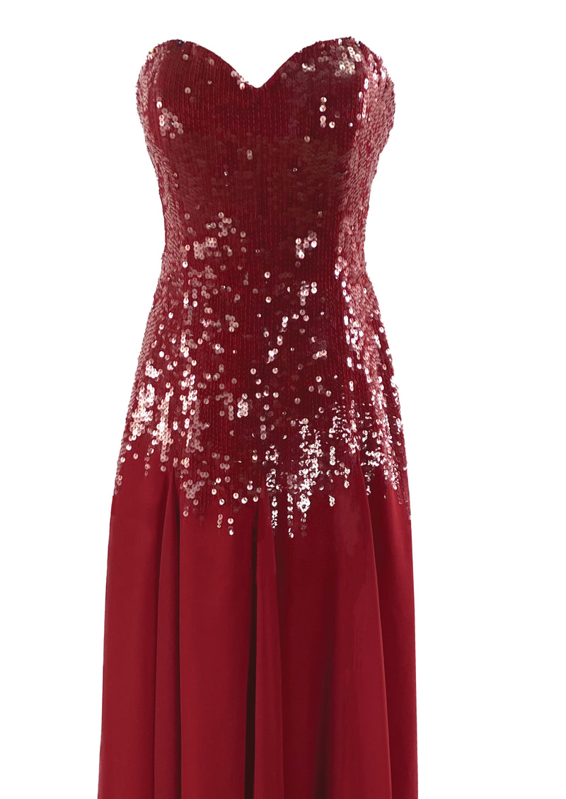 Vintage late 1980s to Early 1990s Red Sequin Chiffon Gown - NEW!