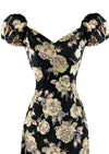 Late 1950s Roses Wiggle Dress on Black Background - NEW!