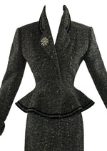 Vintage 1950s Black and Cream Flecked Wool Designer Suit - NEW!