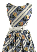 Late 1950s to Early 1960s Diagonal Roses Cotton Dress - NEW!