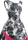 Vintage 1950s Magenta & Grey Berry Print Cotton Dress - New!