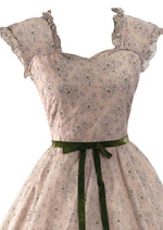 Charming Late 1950s Pink Floral Cameo Plissé Dress- NEW!