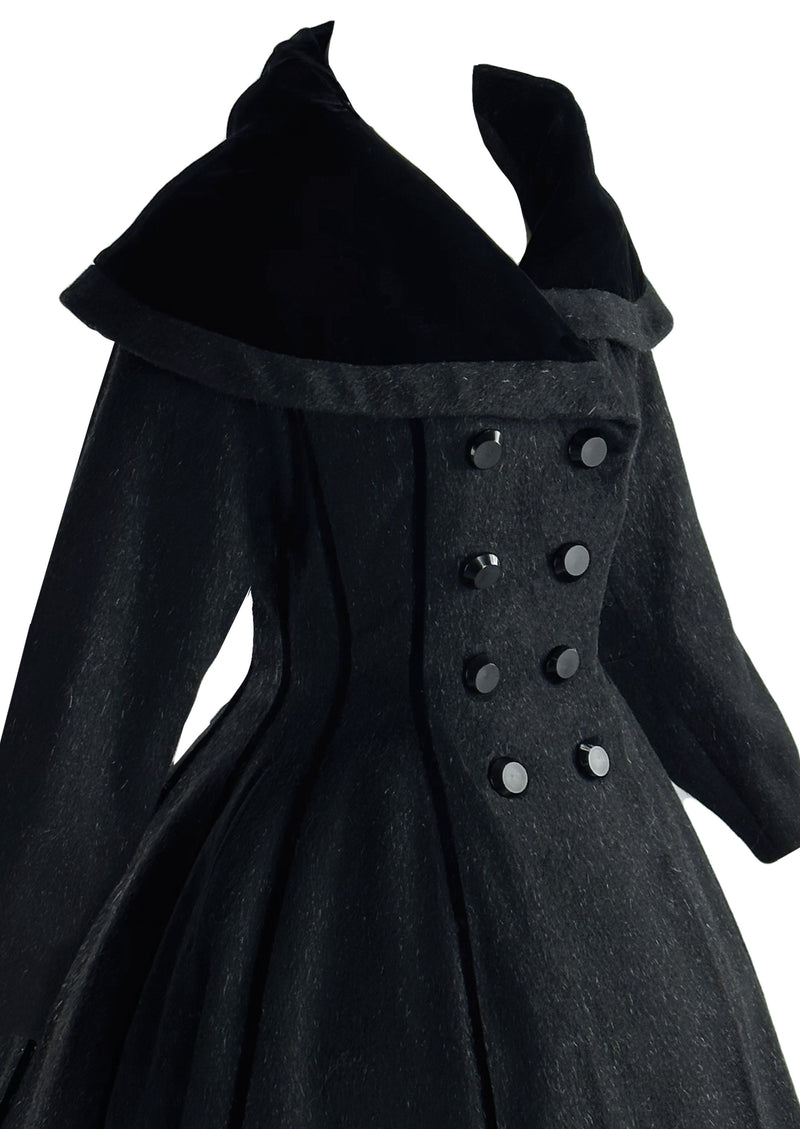 Vintage 1950s Lilli Ann Black Eyelash Wool Princess Coat- New!
