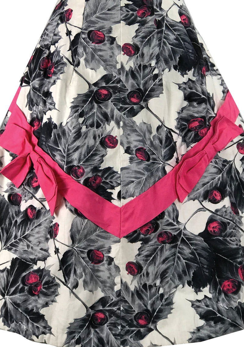 Vintage 1950s Magenta & Grey Berry Print Cotton Dress - New!