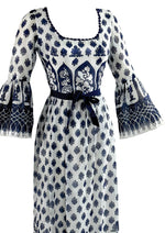 Vintage Late 1960s to 1970s Navy and White Maxi Dress - NEW!