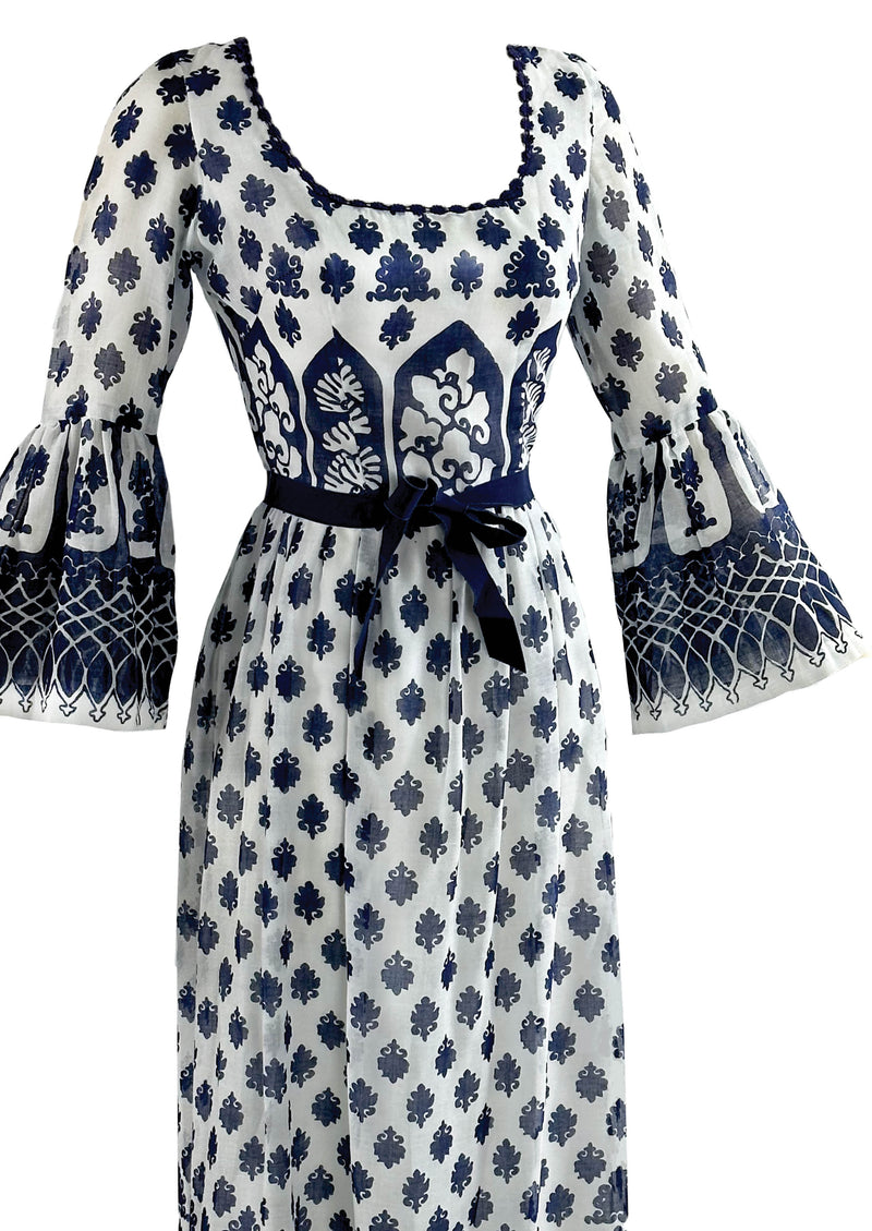 Vintage Late 1960s to 1970s Navy and White Maxi Dress - NEW!