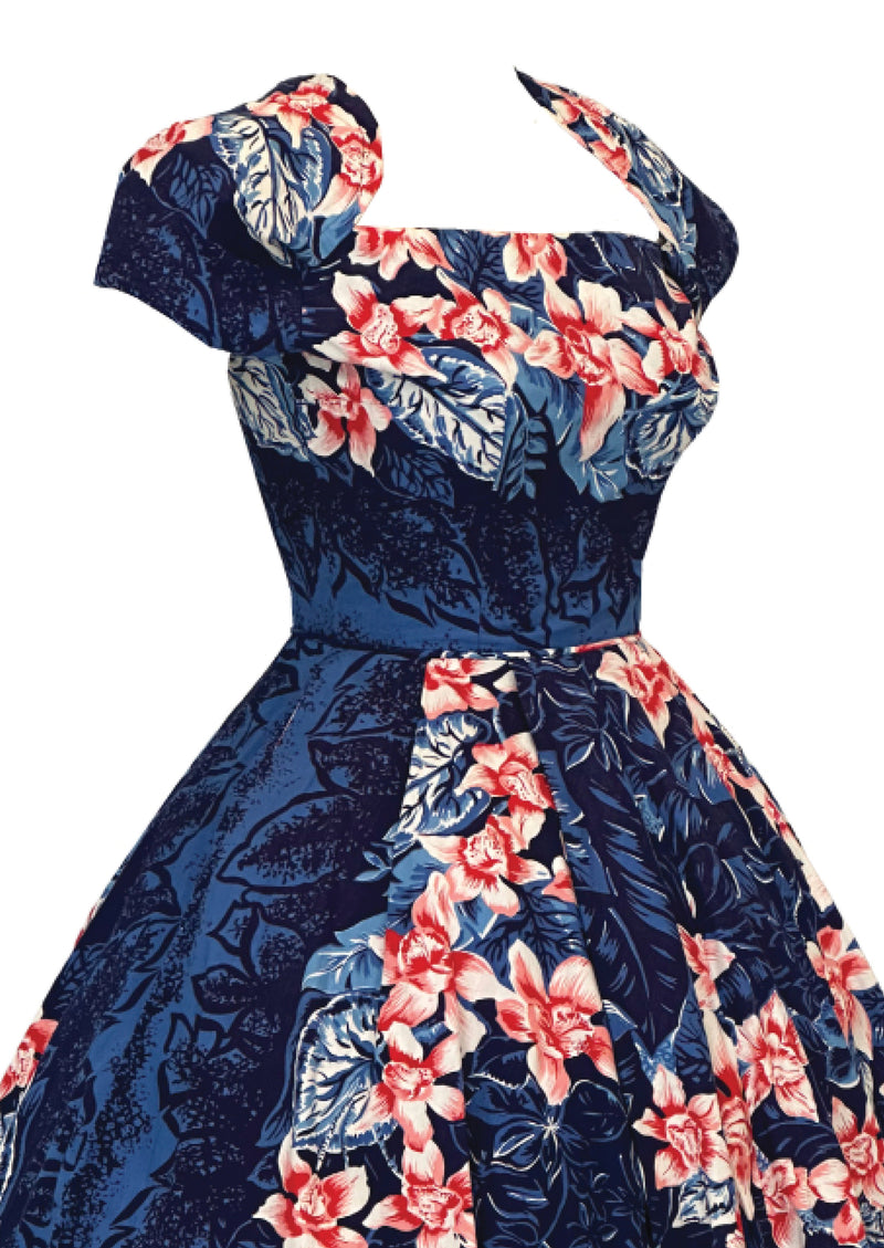 Vintage 1950s Kamehameha Orchid Print Dress - NEW!