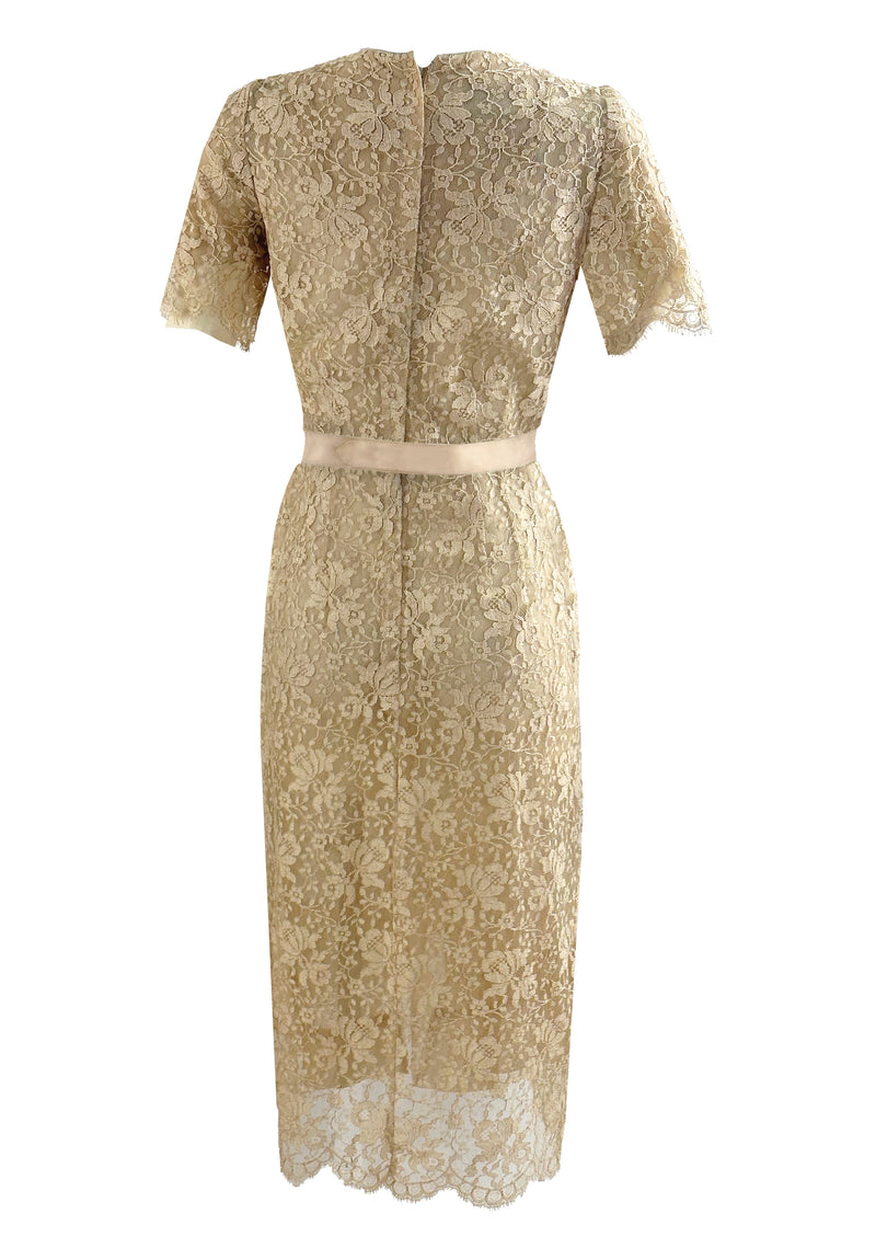 Vintage 1950s Latte Coloured Lace Dress & Coat Ensemble - NEW!