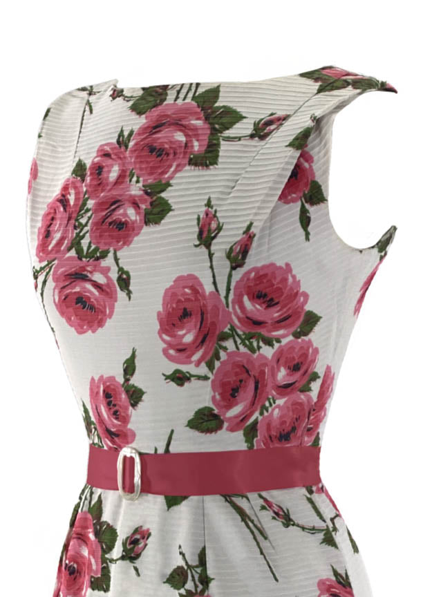 Late 1950s to Early 1960s Pink Roses Cotton Wiggle Dress- New!