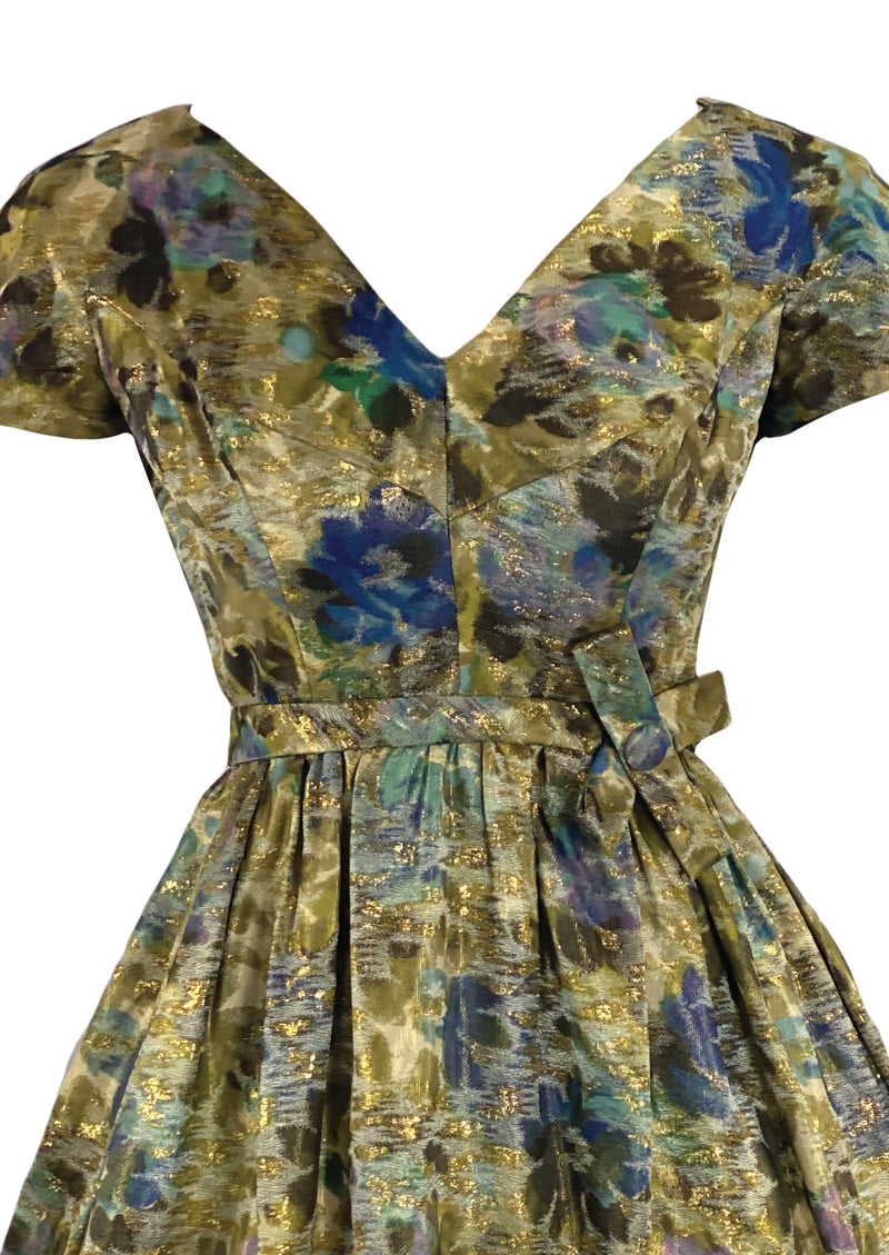 Vintage 1950s Gold Metallic Brocade Designer Cocktail Dress- NEW!
