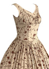Vintage 1950s Mocha Novelty Dress with Parisienne Faces - New!