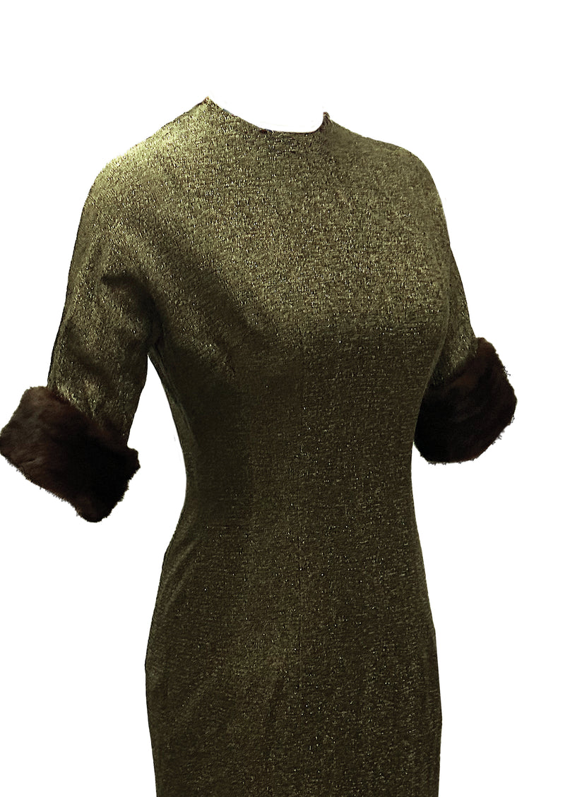 Vintage 1960s Dark Olive Green Lurex Wiggle Dress - NEW!