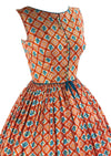 Late 1950s to Early 1960s Coral and Blue Floral Dress- NEW!