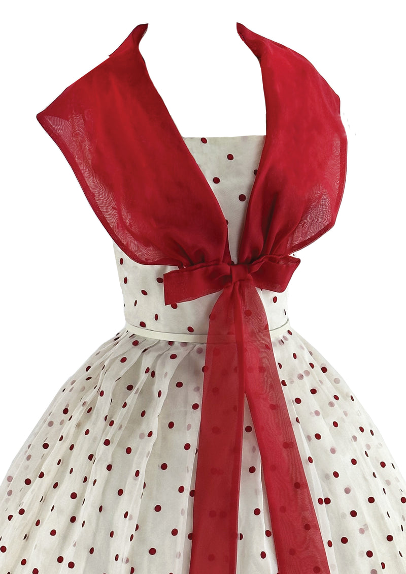 vintage red dress with white polka dots Rust Red Polka Dot Swing Dress - Large