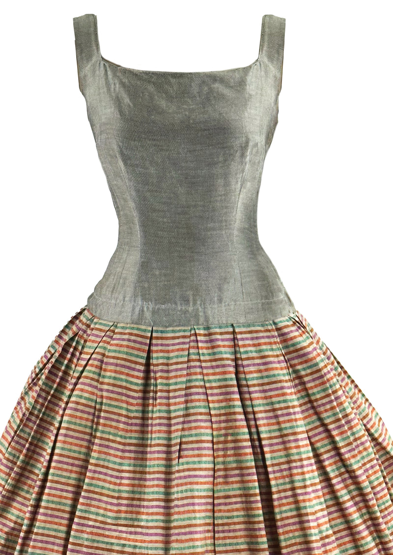 Late 1950s to Early 1960s Colourful Striped Silk Dress- NEW!