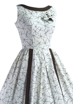 1950s Brown and White Criss Cross Pattern Dress and Bolero- New!