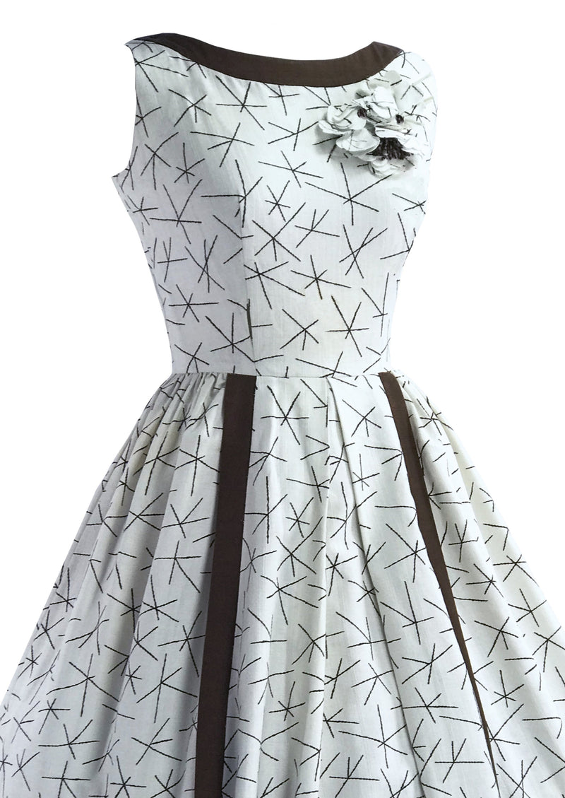 1950s Brown and White Criss Cross Pattern Dress and Bolero- New!